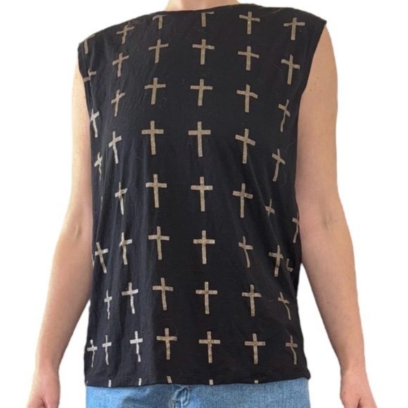 NWOT Black Cross Muscle Tee - Picture 1 of 7